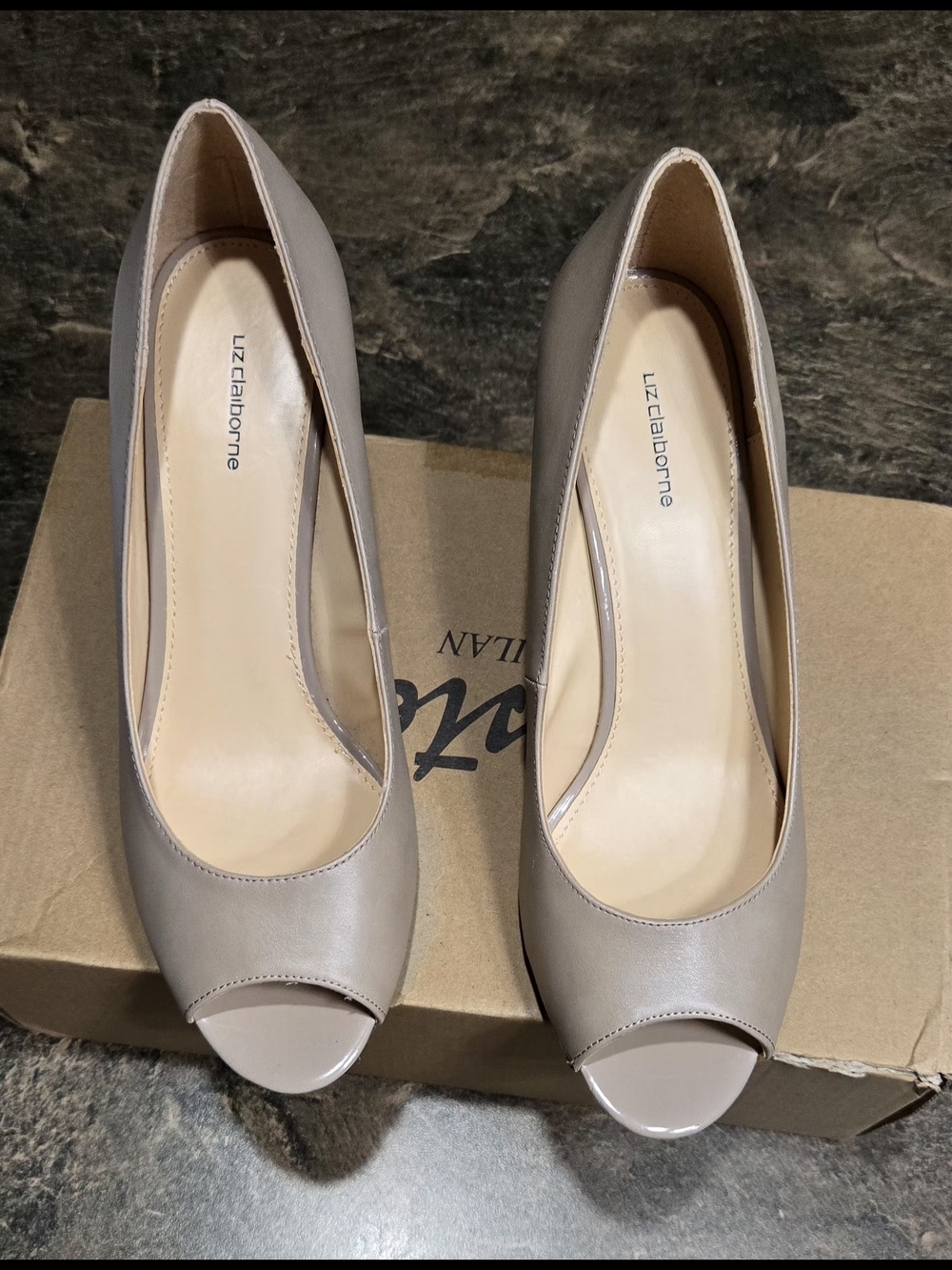 Liz Claiborne Taupe Peep-Toe Pumps #1294